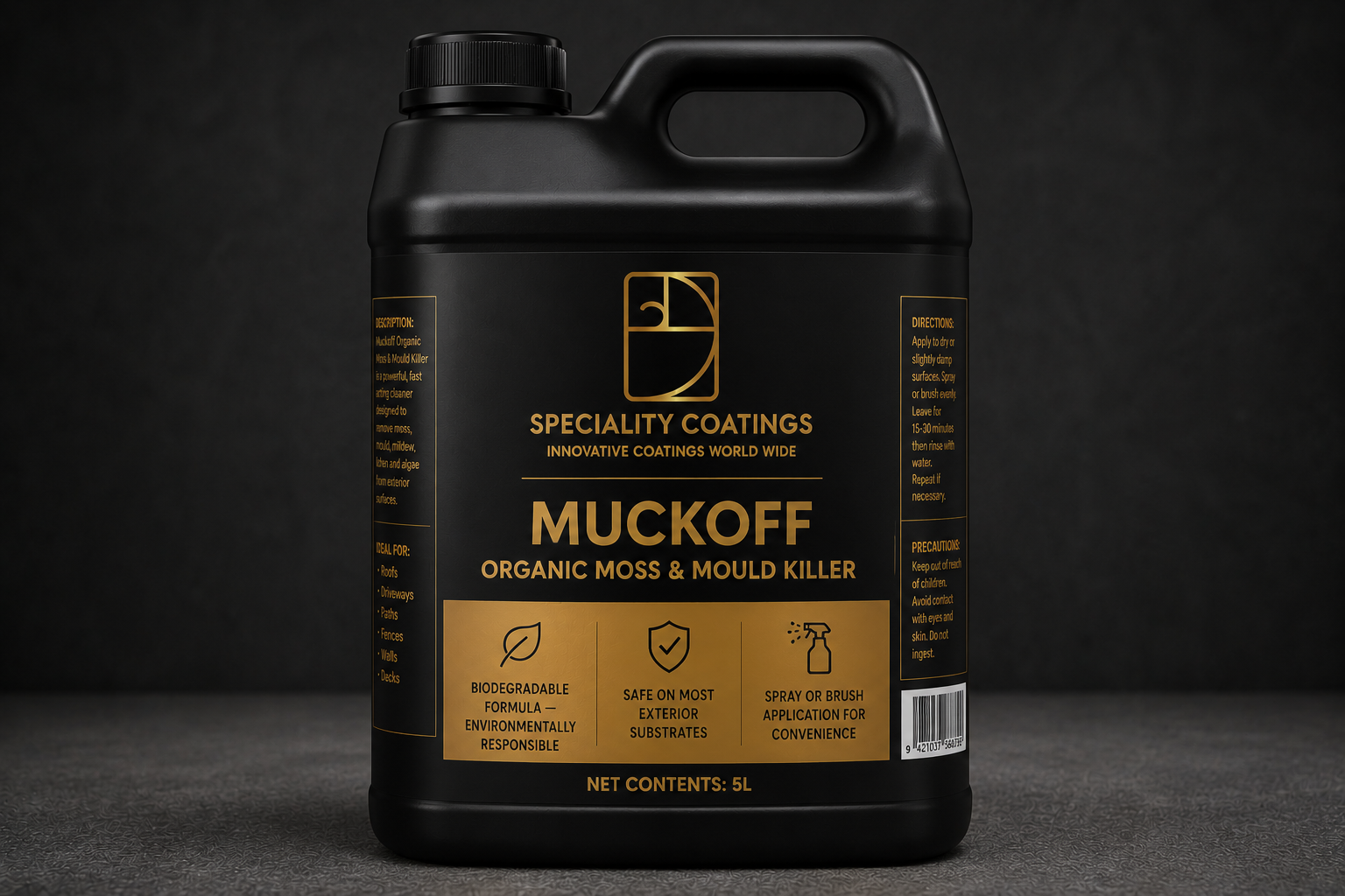 Muckoff organic moss and mould killer container on a dark background