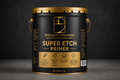 Black and gold canister of Super Etch Primer with 'Specialty Coatings' branding on a dark background.